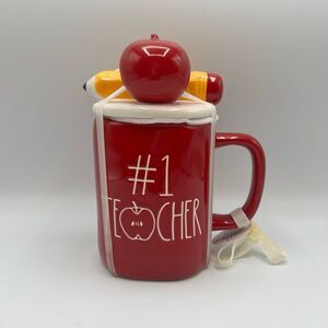 Rae Dunn #1 Teacher Mug Red Apple And Pencil Back To School